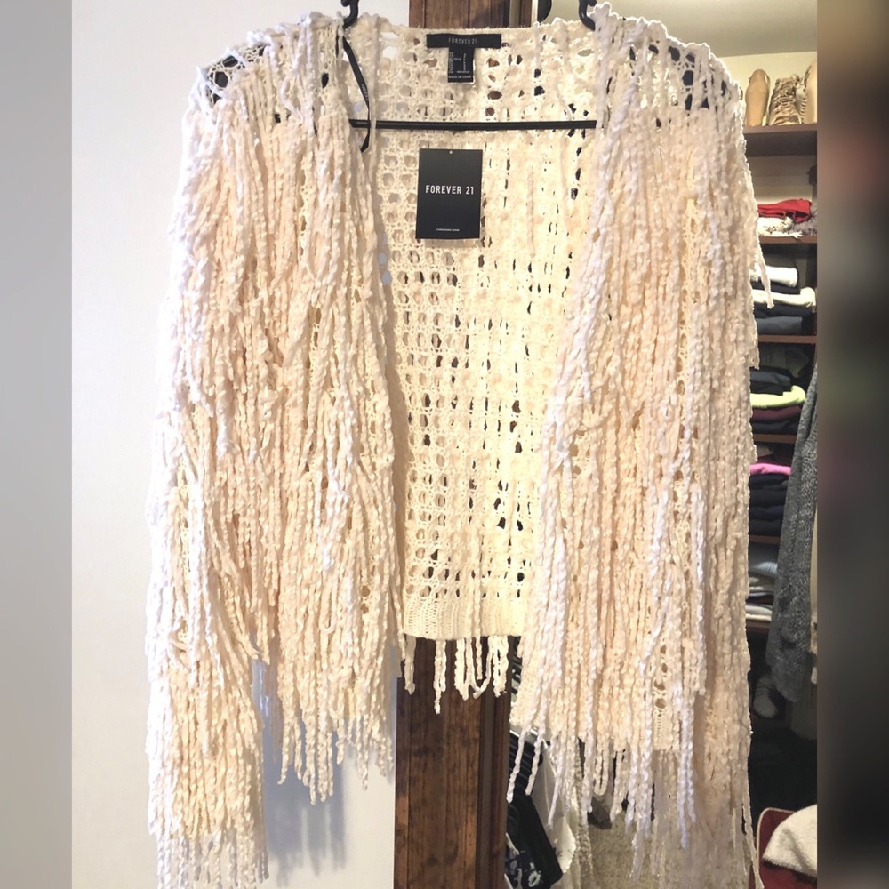 Forever 21 Fringe shaggy open knit cardigan